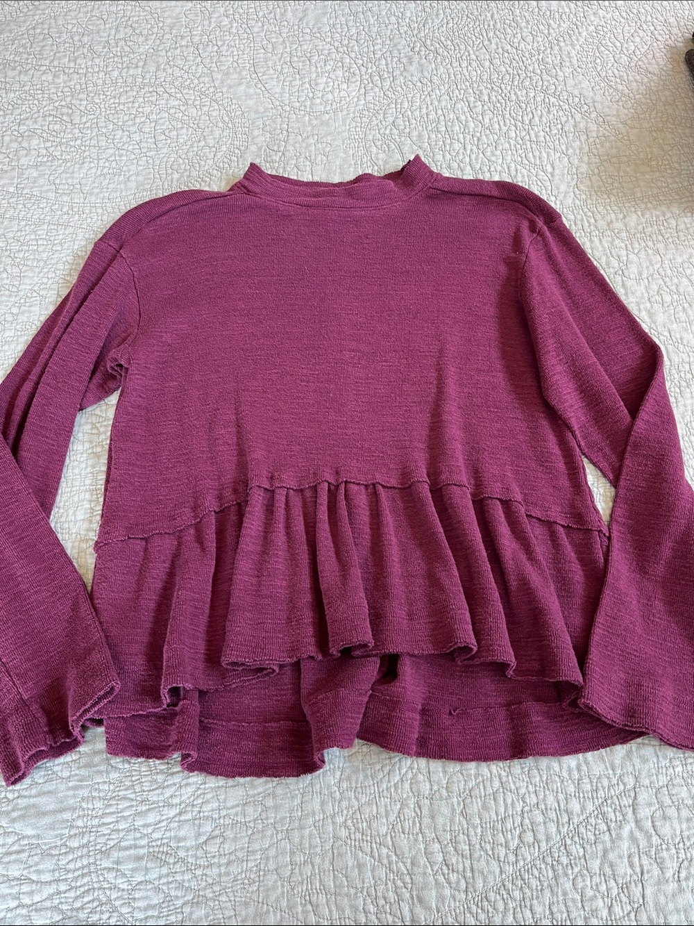 Pilcro Plum Ruffle Peplum Long-Sleeve Top - Small